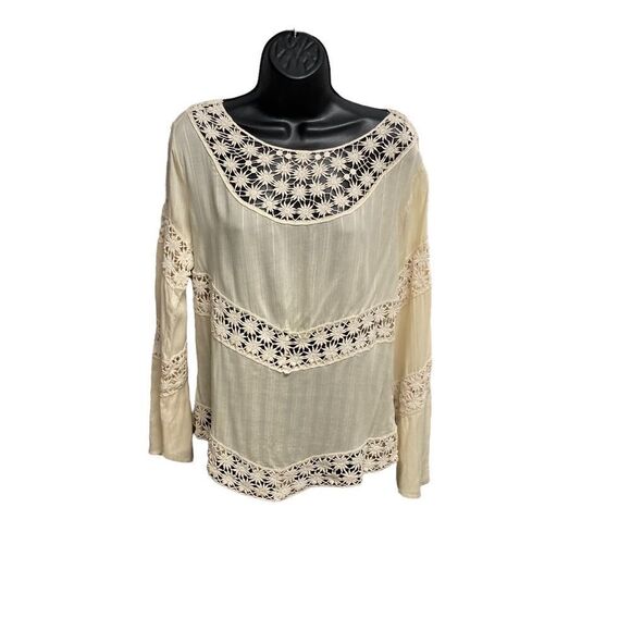 ALTAR’D STATE,Women’s Ivory,Crochet Lace,Long Sleeve,Small Top, asymmetrical hem - Picture 1 of 8